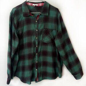 Maurices Green Black Buffalo Plaid Check Flannel Shirt Button 2X Cabincore
